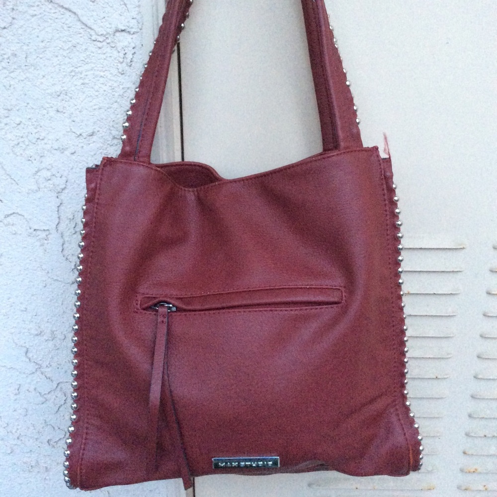 Max Studio Burgundy Studded Talo Vegan Leather Bag - Picture 12 of 16